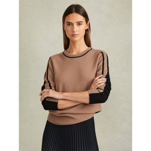 REISS ANNIE Wool Blend Colourblock Crew Neck Jumper With Cashmere